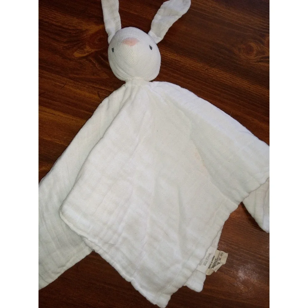 PD Home & Garden White Bunny Muslin Lovey Security Blanket 100% Cotton